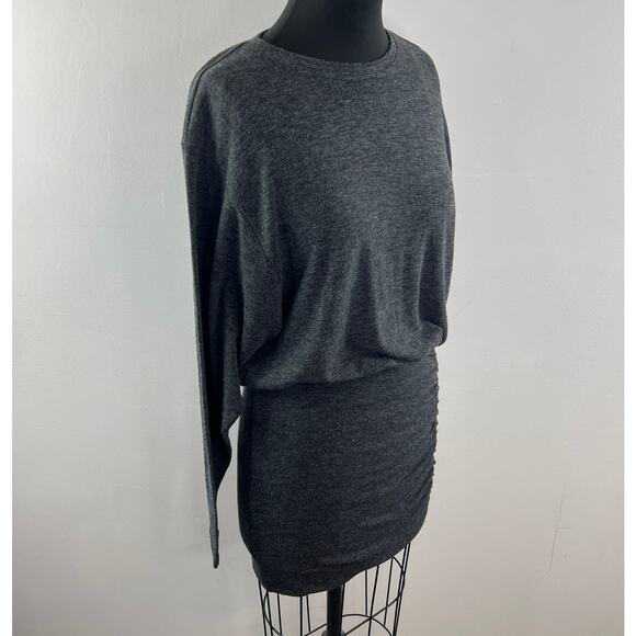Something Navy Gray Tulip Dress Stretch Ruched Crew Neck Drop Shoulder S Small - Picture 4 of 8